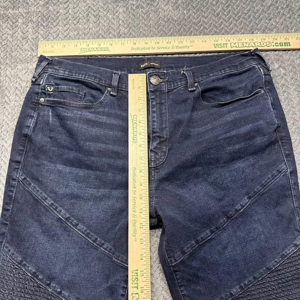 True Religion Rocco Men 38x33 Biker Moto Relaxed Skinny Denim Blue Jeans Stretch